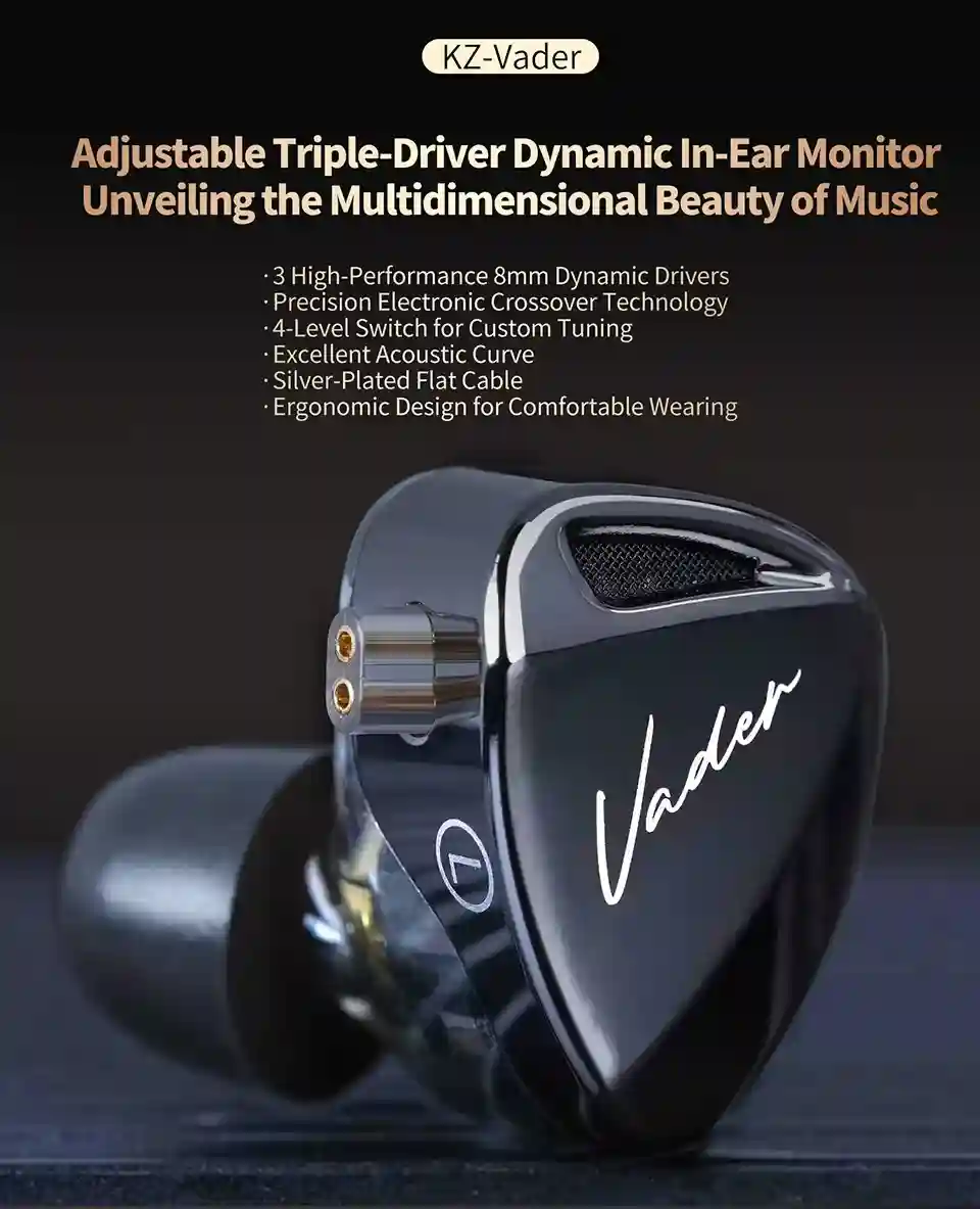 KZ Vader Triple Driver Dynamic In Ear Monitor with 4 Tuning Levels 1