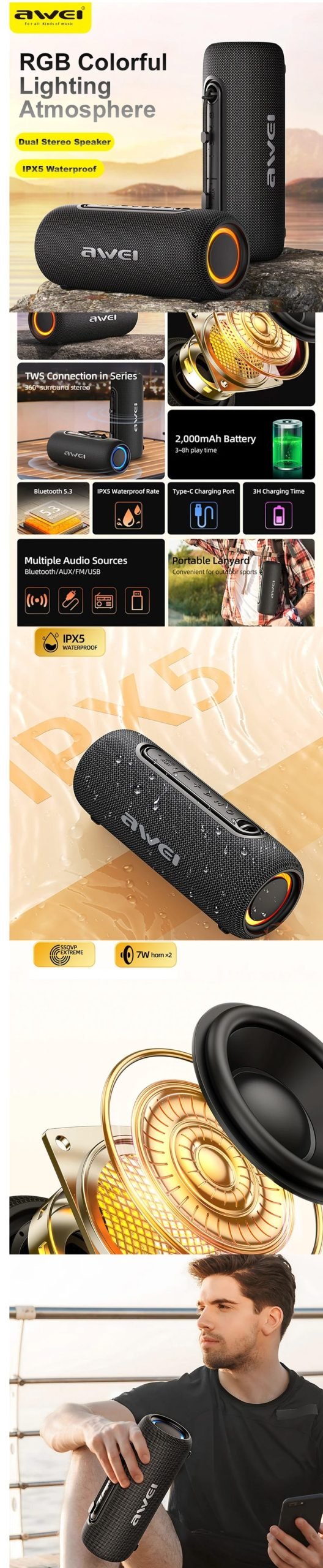 Awei KA8 14W Outdoor Portable Bluetooth Speaker 2 scaled