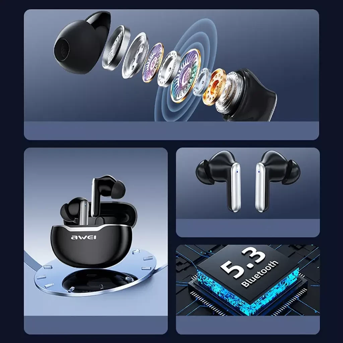 Awei T50 TWS Wireless Gaming Earbuds 2