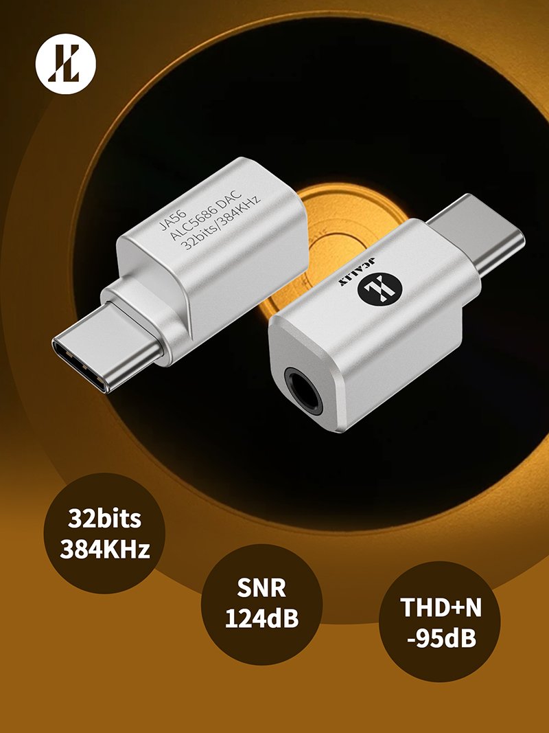 JCALLY JA56 Audio Adapter Type C Male to 3.5mm Female Audio Jack Earphone Connector Hi res Sound DAC Converter 3