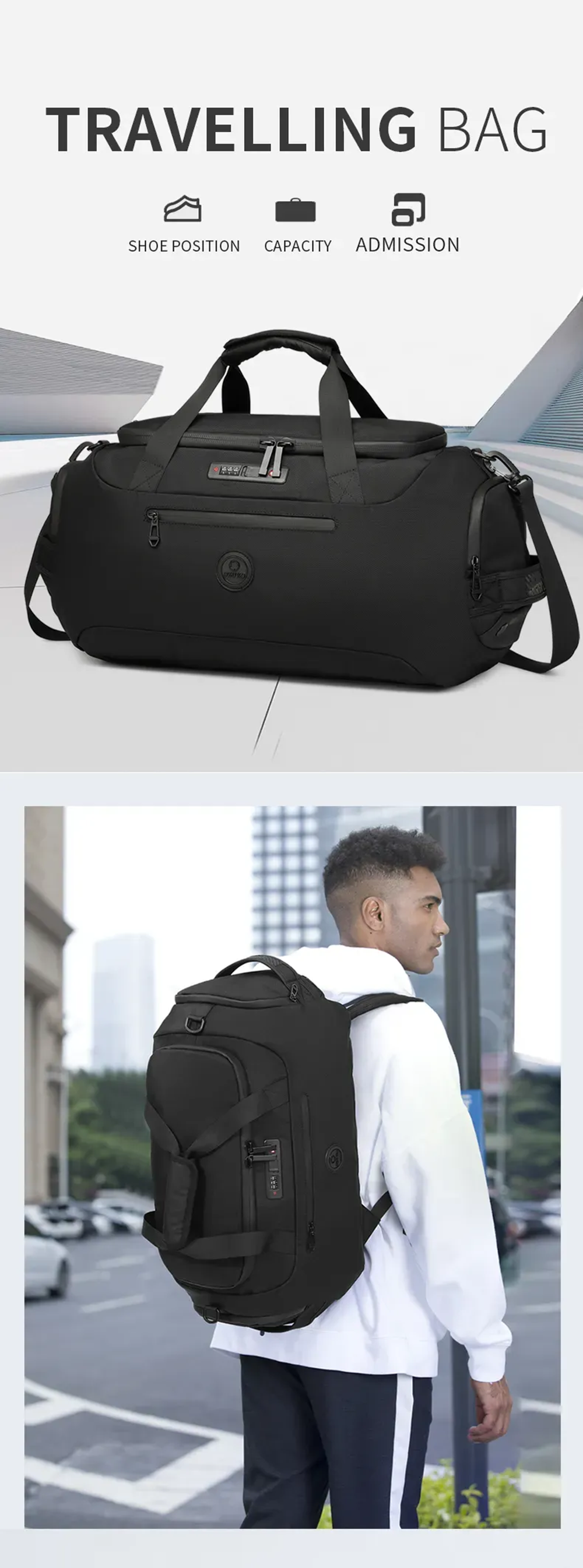 OZUKO 9651 Weekender Travel Duffle Bag Multi-functional Bag with Shoe Compartment 1 OZUKO 9651 Weekender Travel Duffle Bag Multi functional Bag with Shoe Compartment 2