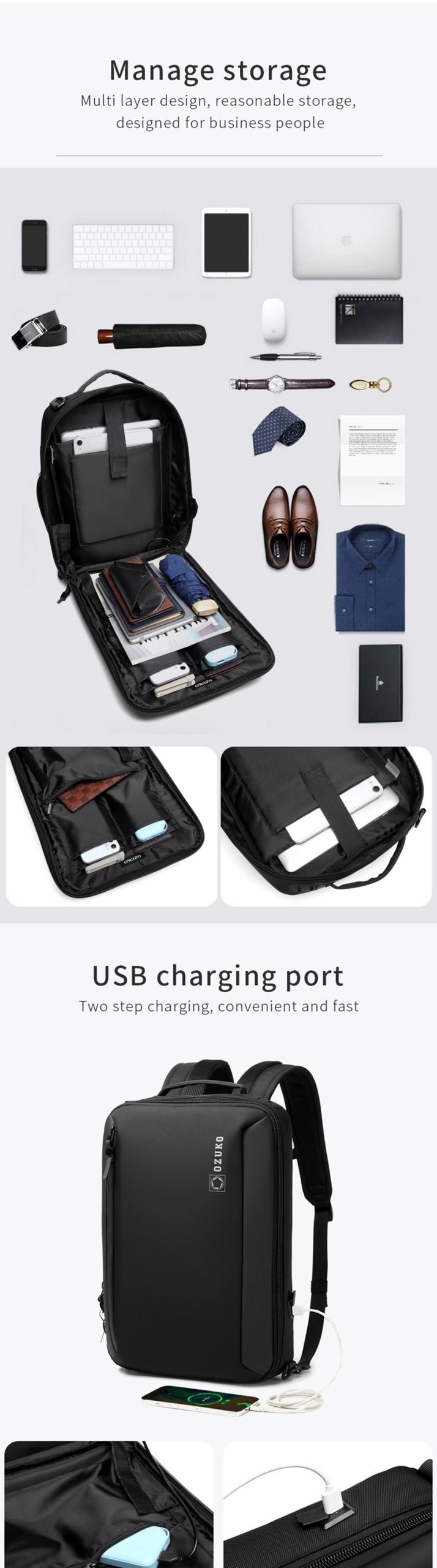 Ozuko 9490 Waterproof Backpack 2 scaled