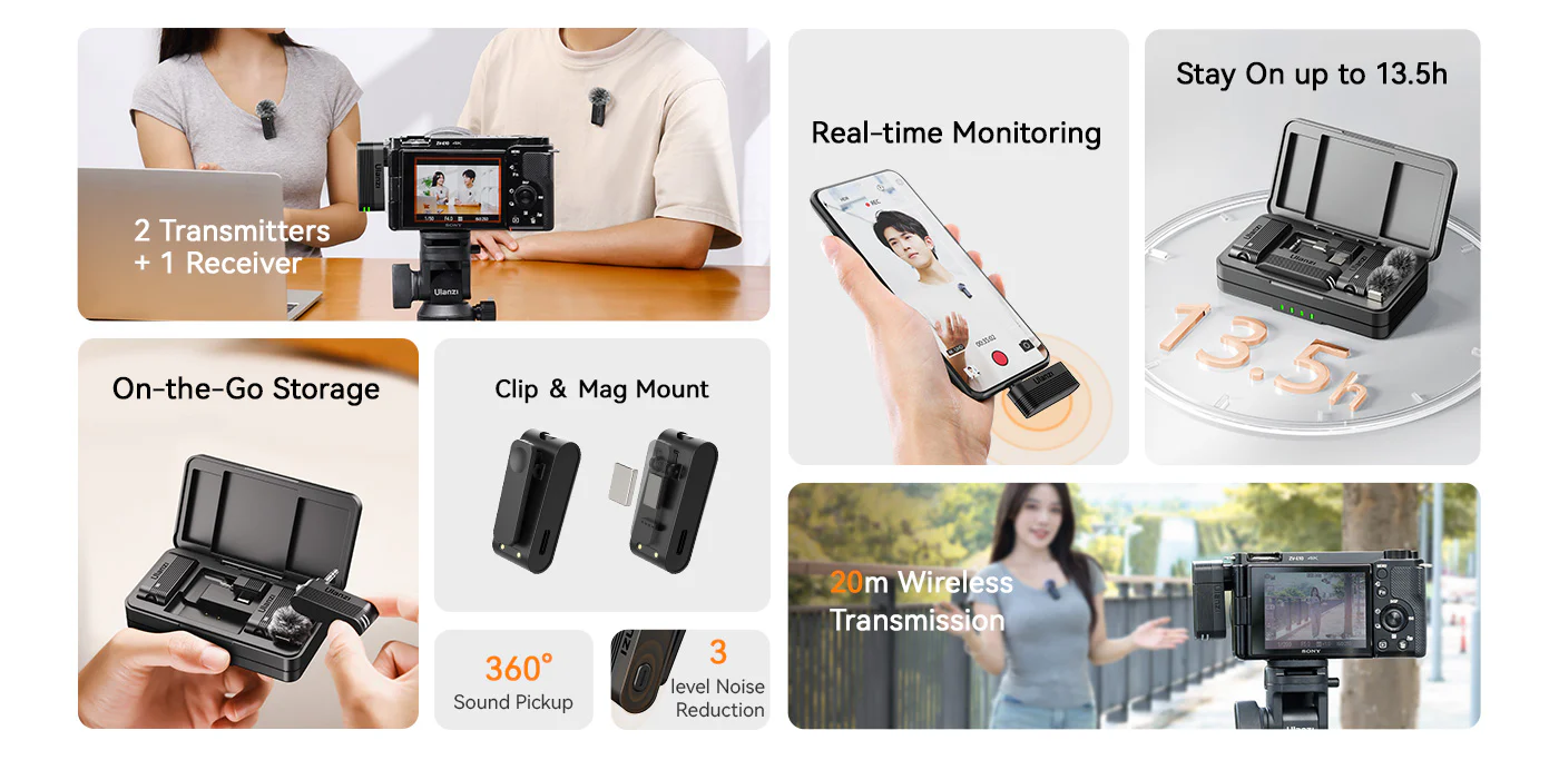 Ulanzi A100 Wireless Lavalier Microphone 1 Ulanzi A100 Wireless Lavalier Microphone 2