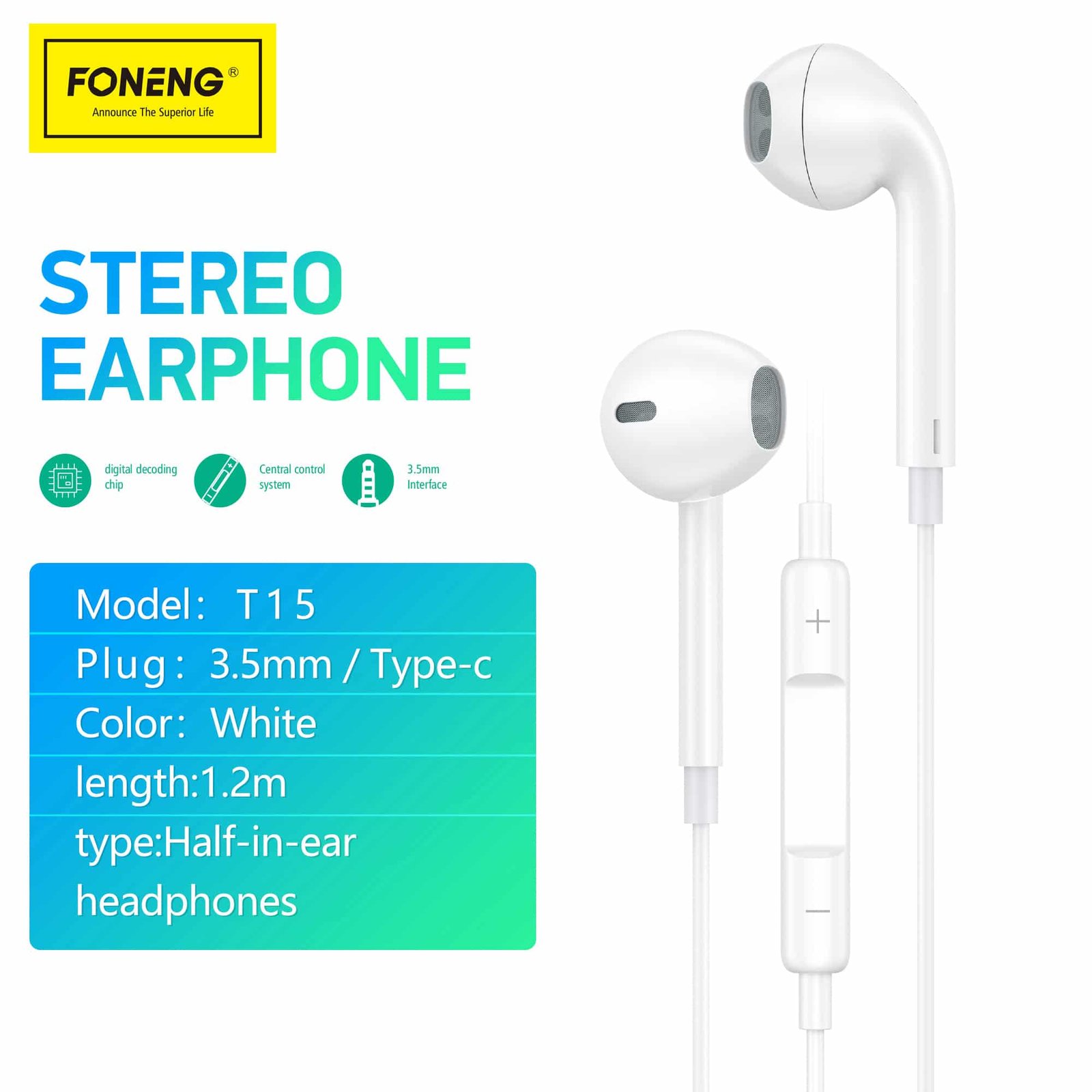FONENG T15 Half In Ear 3.5mm Heavy Bass Earphone 2