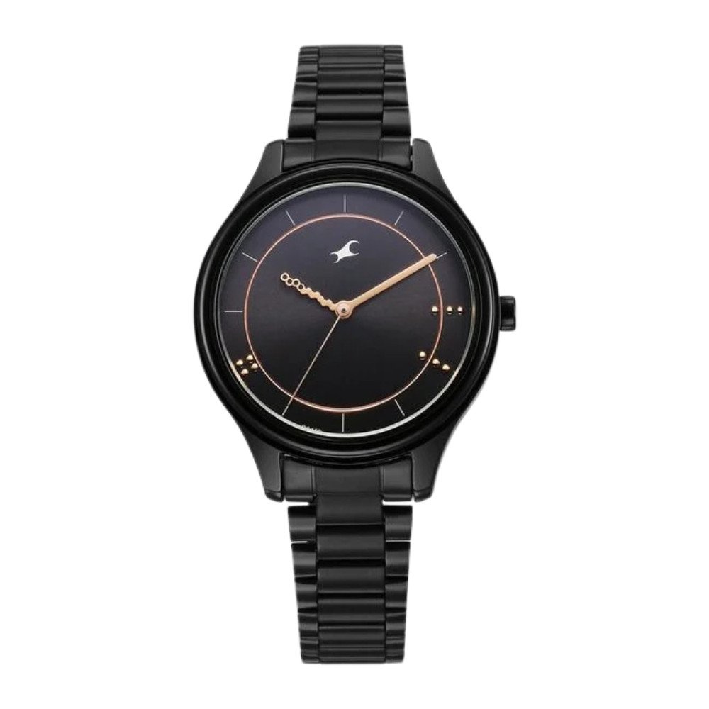 Fastrack Stunners Quartz Analog Black Dial Black Metal Strap Watch For Girls 6296NM01