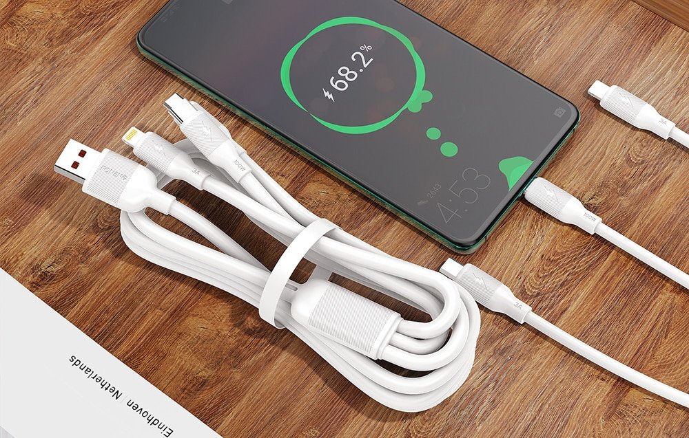 Foneng X80 1.2m 3 in 1 USB to USB C Lightning Micro USB Cable 3