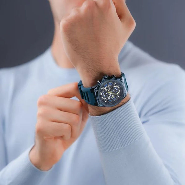 Police Mens Sonic KL Rahul Edition Multifunction Watch with Blue Silicone Strap PLPEWGQ0054302 2