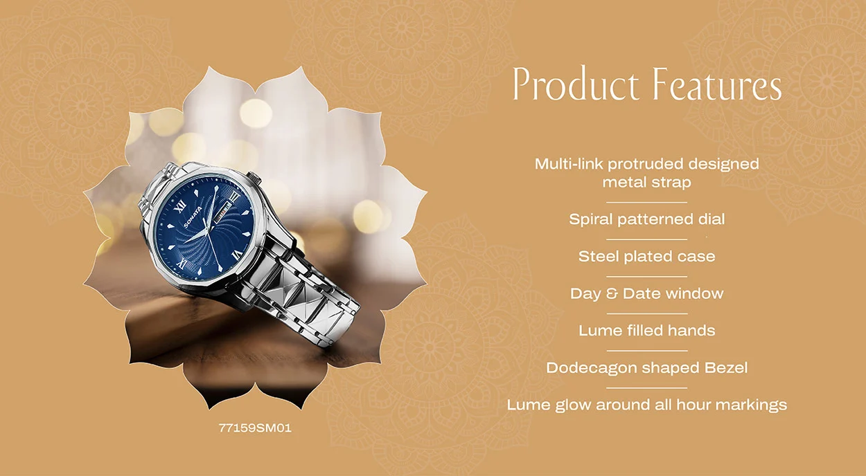 Sonata Wedding Quartz Analog Blue Dial Stainless Steel Strap Watch For Men 77159SM0 1