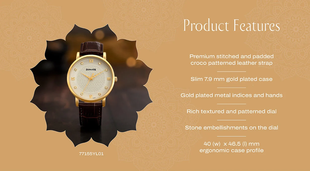 Sonata Wedding Quartz Analog Off White Dial Leather Strap Watch For Men 77155YL01 1