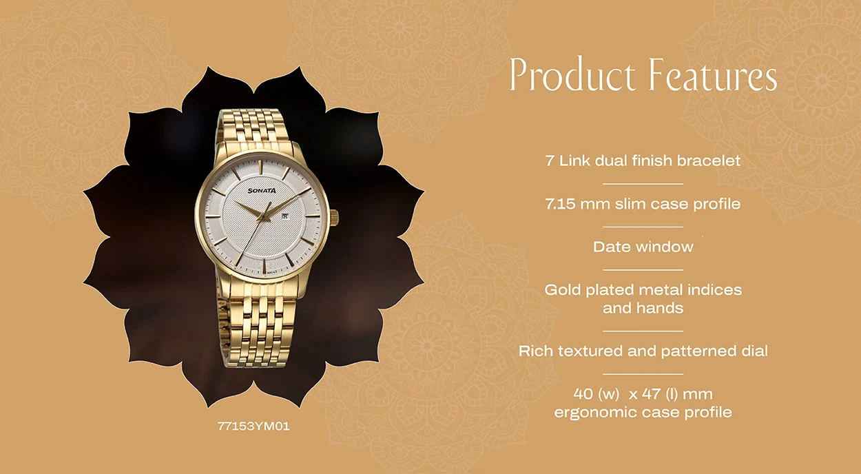 Sonata Wedding Quartz Analog Off White Dial Stainless Steel Strap Watch For Men 77153YM0 1