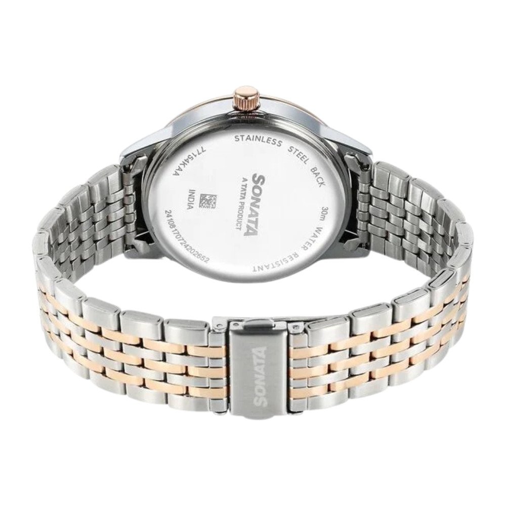 Sonata Wedding Quartz Analog Off White Dial Stainless Steel Strap Watch For Men 77154KM02 1