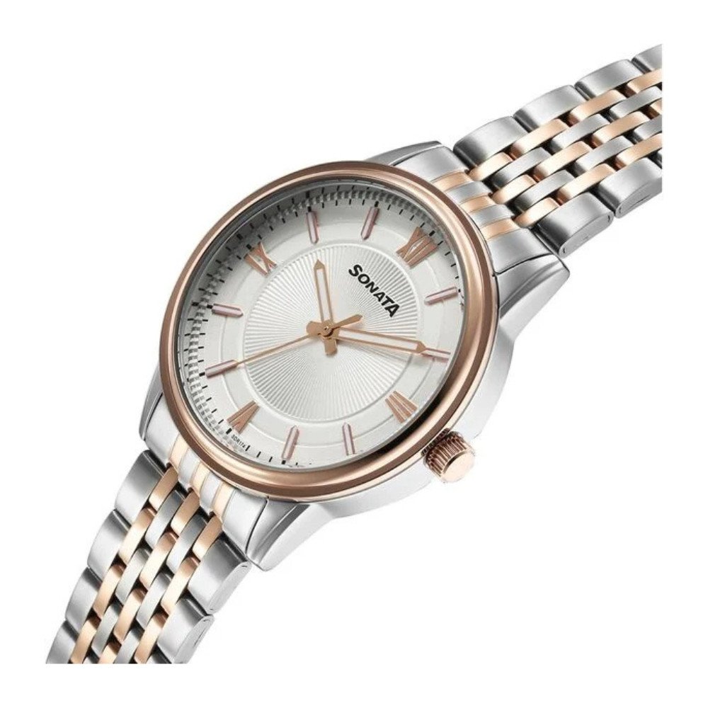 Sonata Wedding Quartz Analog Off White Dial Stainless Steel Strap Watch For Men 77154KM02 3