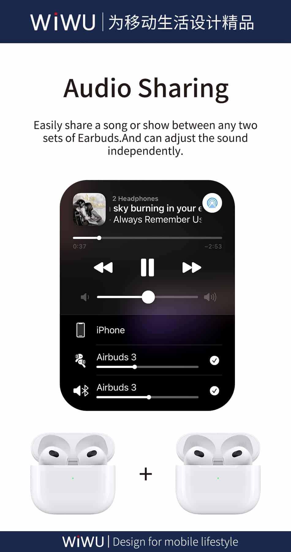 WiWU Airbuds 3 HF Sound Magsafe Charging With Silicone Case 1M Lightning Cable White 1