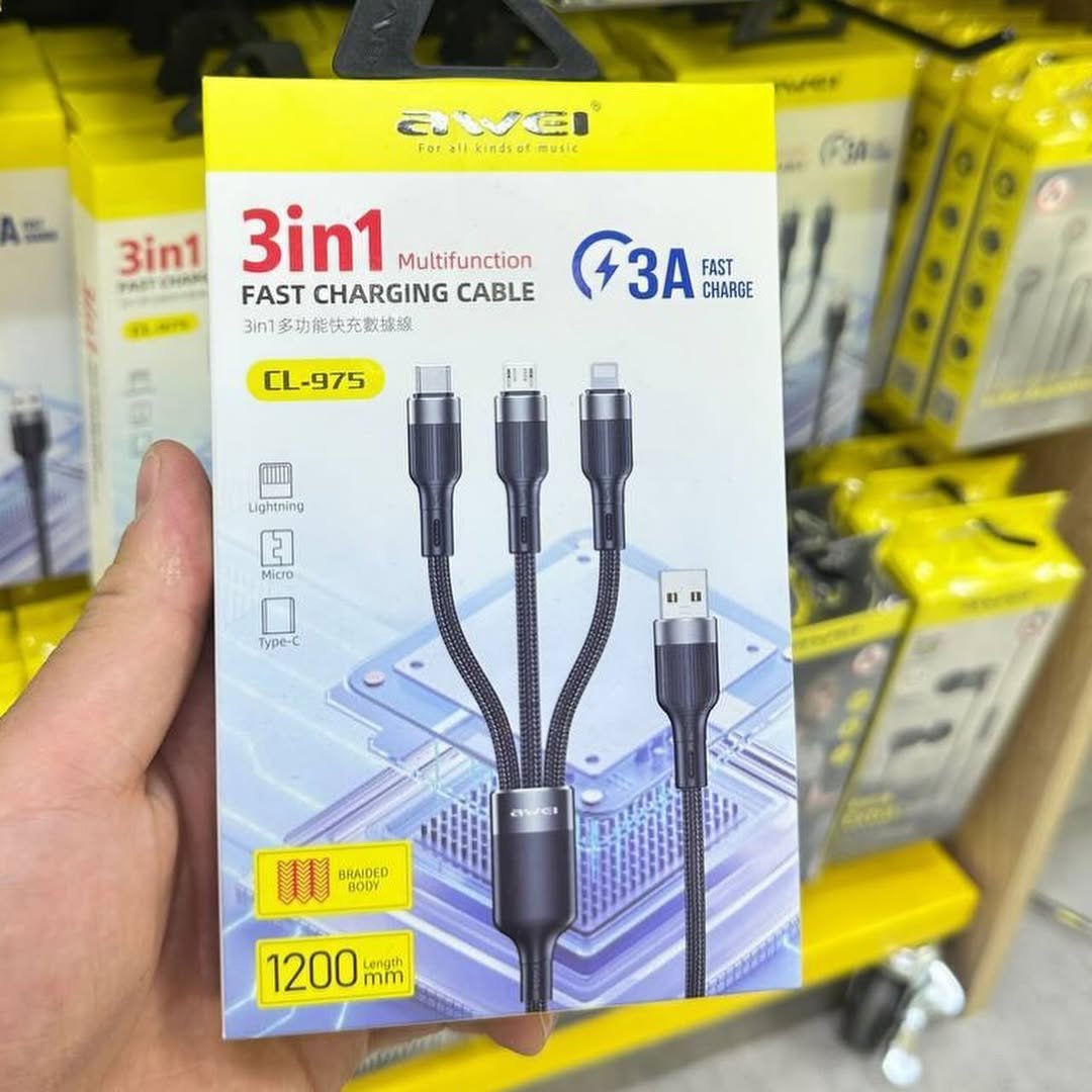 Awei CL 975 Fast Charging Data Cable 3 In 1 Type C Quick Charge 3