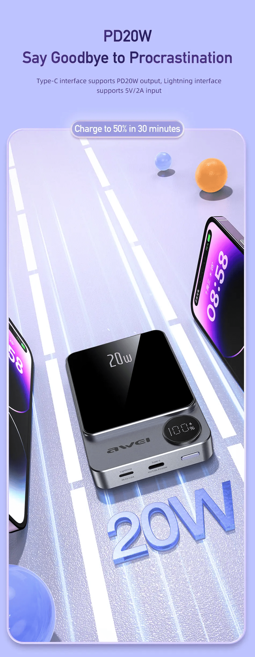 Awei P39K 10000mah 20W PD Wireless Magnetic PowerBank 1