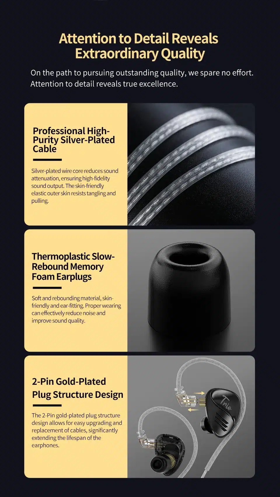 CCA Trio 3x8mm Dynamic Driver In Ear Monitor 3