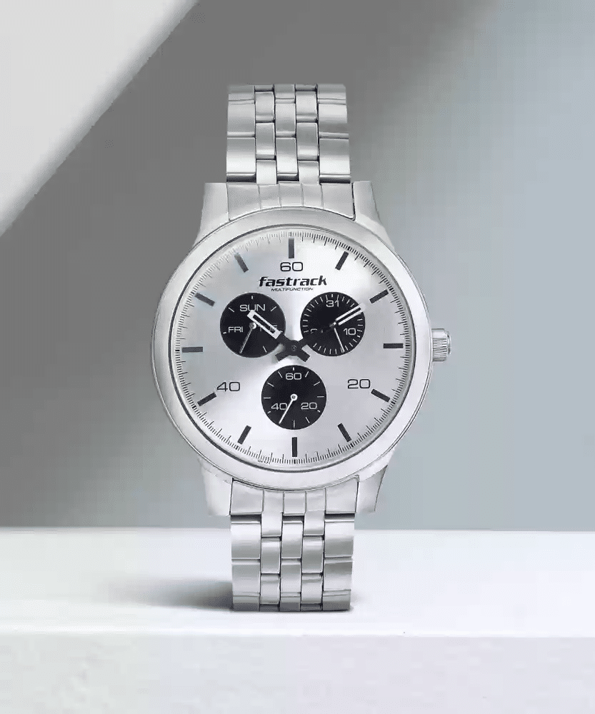 Fastrack Dial It Up Quartz Multifunction Silver Dial Stainless Steel Strap Watch for Guys NR3238SM01 1