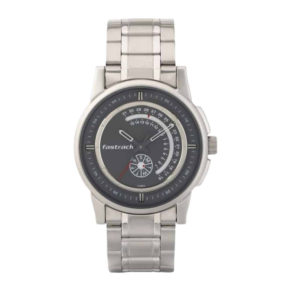 Fastrack Go Skate Quartz Analog with Day and Date Grey Dial Stainless Steel Strap Watch for Guys NS3215SM02 3