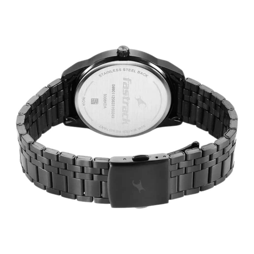 Fastrack Stunners Quartz Analog Black Dial Metal Strap Watch for Guys 3308KM01 1