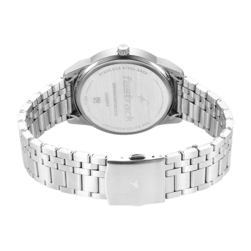 Fastrack Stunners Quartz Analog Black Dial Metal Strap Watch for Guys 3308KM02 1