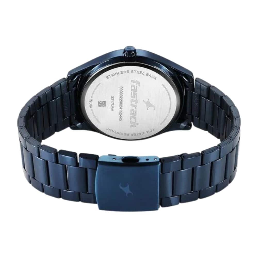 Fastrack Stunners Quartz Analog Blue Dial Blue Metal Strap Watch For Guys 3317QM01 2
