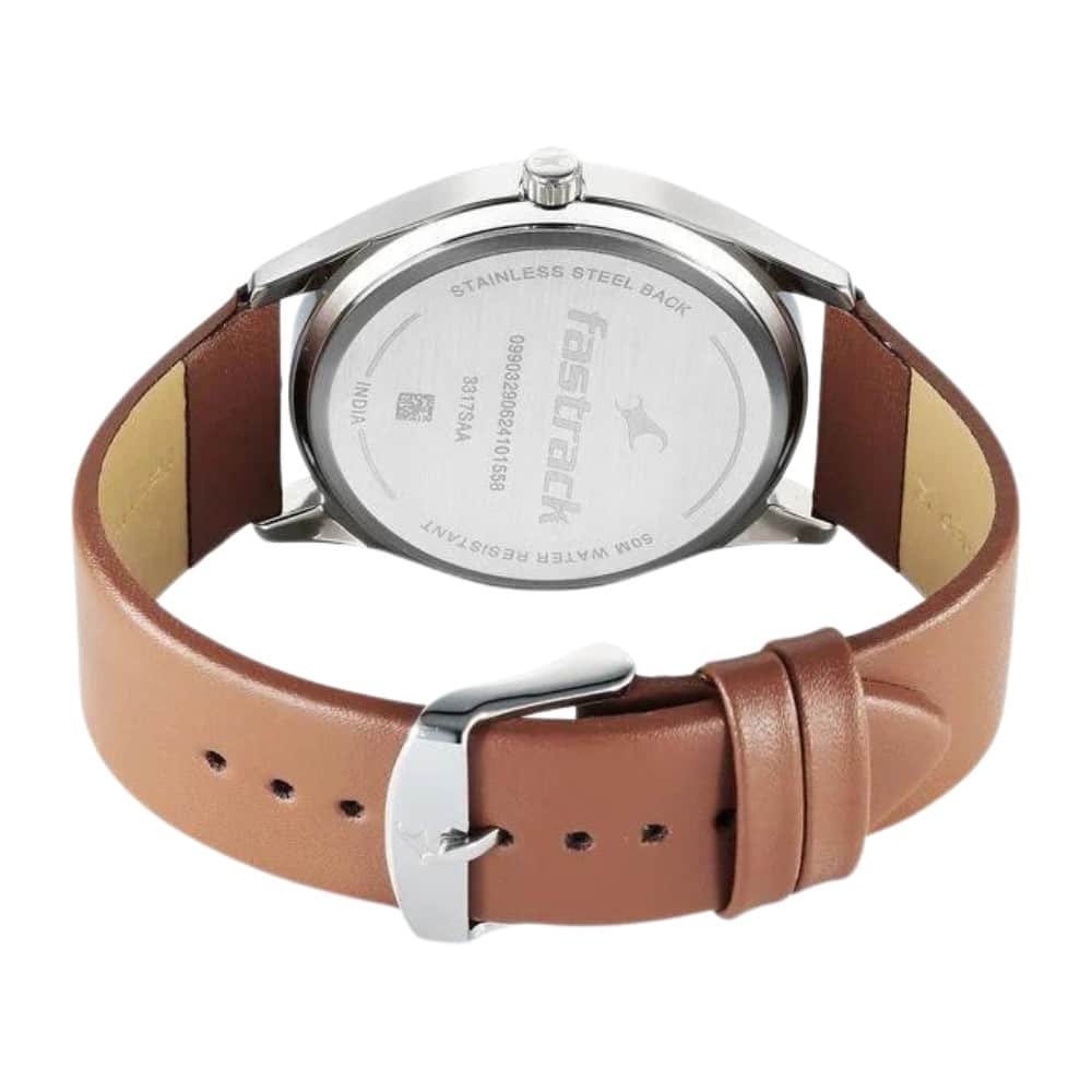 Fastrack Stunners Quartz Analog Blue Dial Brown Leather Strap Watch For Guys 3317SL01 1