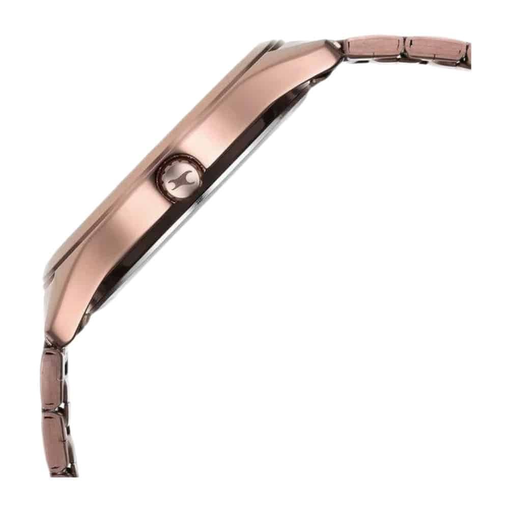 Fastrack Stunners Quartz Analog Brown Dial Brown Metal Strap Watch For Guys 3317QM02 3