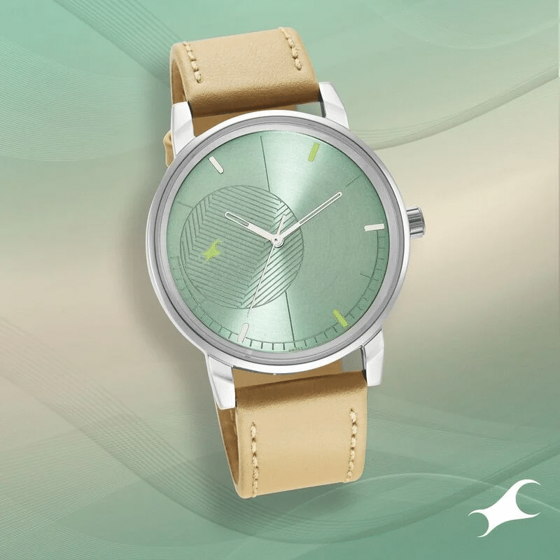 Fastrack Stunners Quartz Analog Green Dial Leather Strap Watch for Guys 3278SL02 1