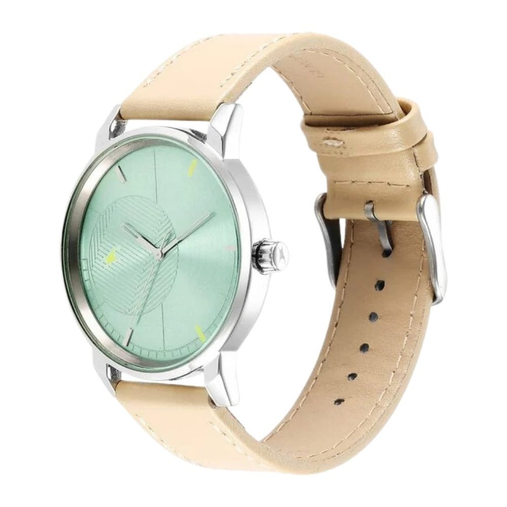 Fastrack Stunners Quartz Analog Green Dial Leather Strap Watch for Guys 3278SL02 3