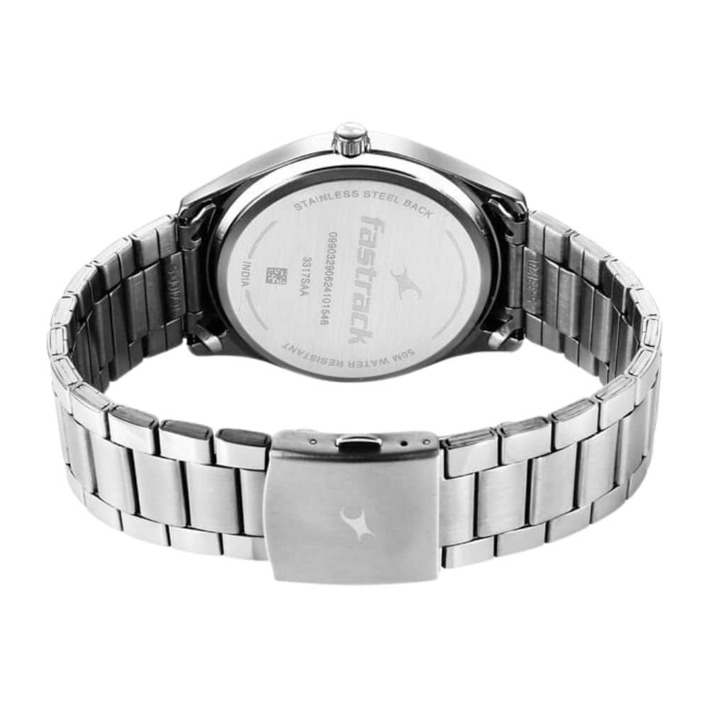 Fastrack Stunners Quartz Analog Silver Dial Silver Metal Strap Watch For Guys 3317SM01 1