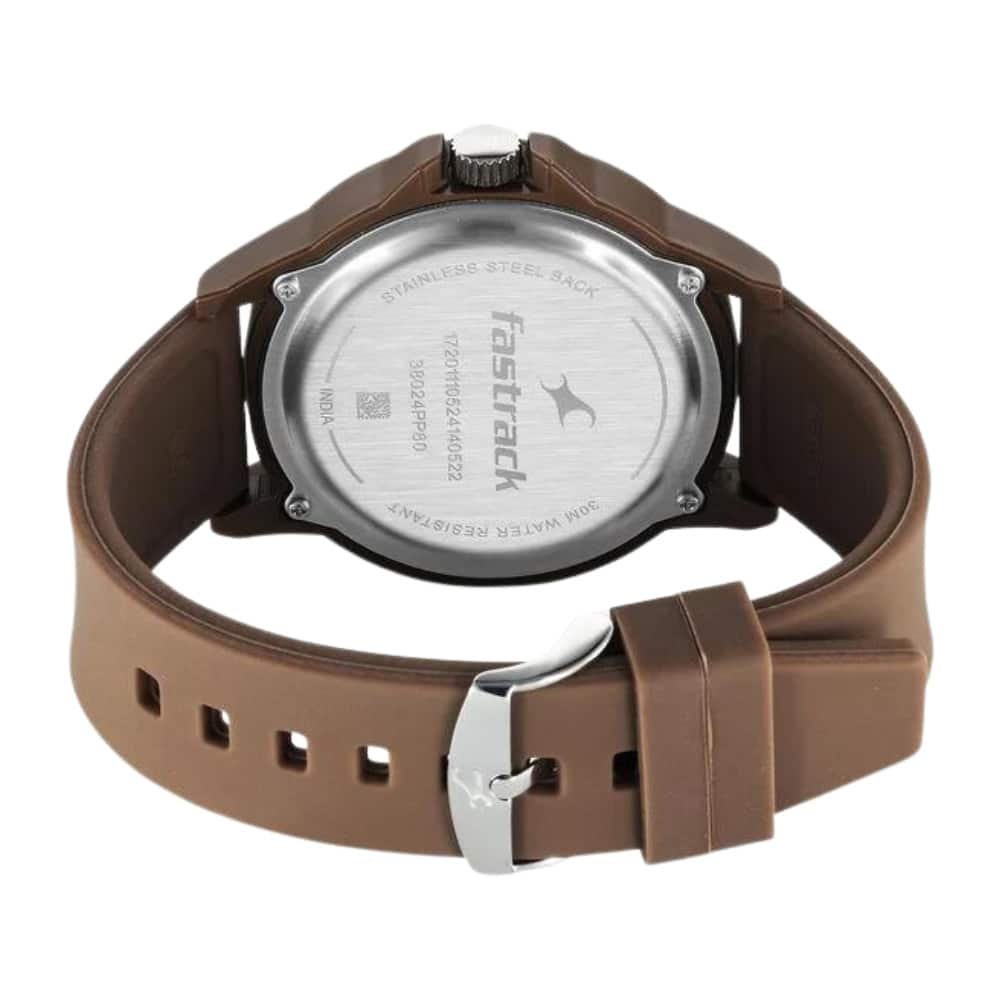 Fastrack Tees Urbanique Quartz Analog Brown Dial Silicon Strap Watch For Guys 38024PP80W 1