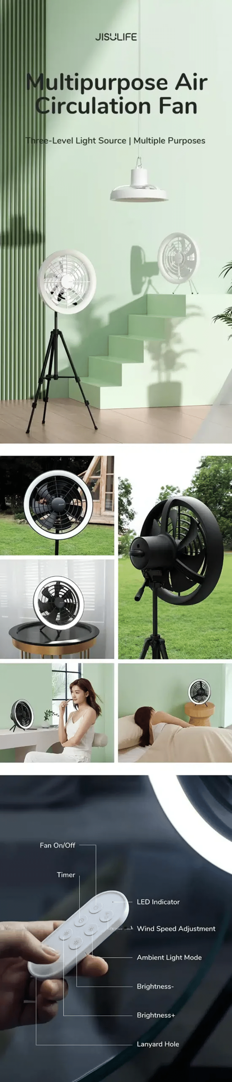 JISULIFE FA17 Outdoor LED Ceiling Fan with Big Tripod Stand 1