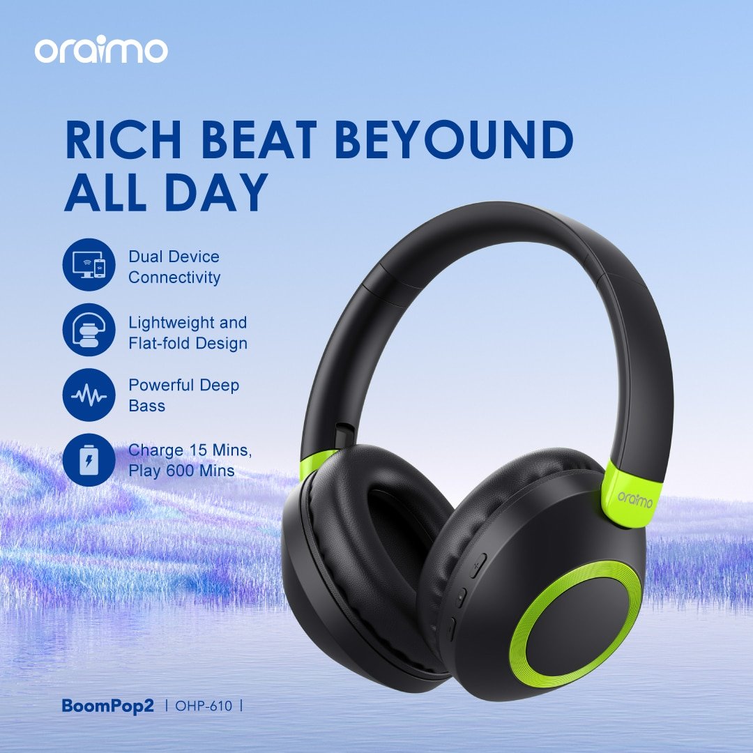 Oraimo OHP 610 BoomPop 2 Powerful Deep Bass Dual Device Connectivity Wireless Headset 2