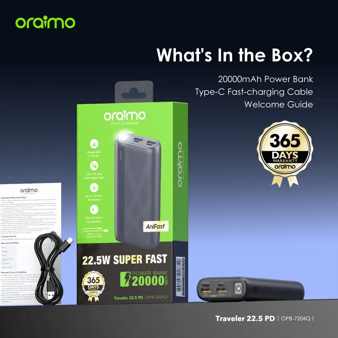Oraimo Toast 22.5 Byte 10000mAh 22.5W Power Bank OPB 7100Q