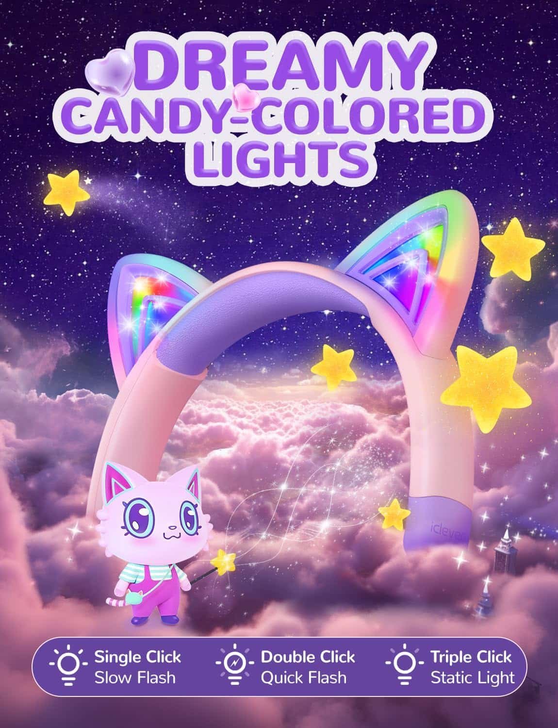 iClever BTH21 Meow Cookies Bluetooth Headphone 8