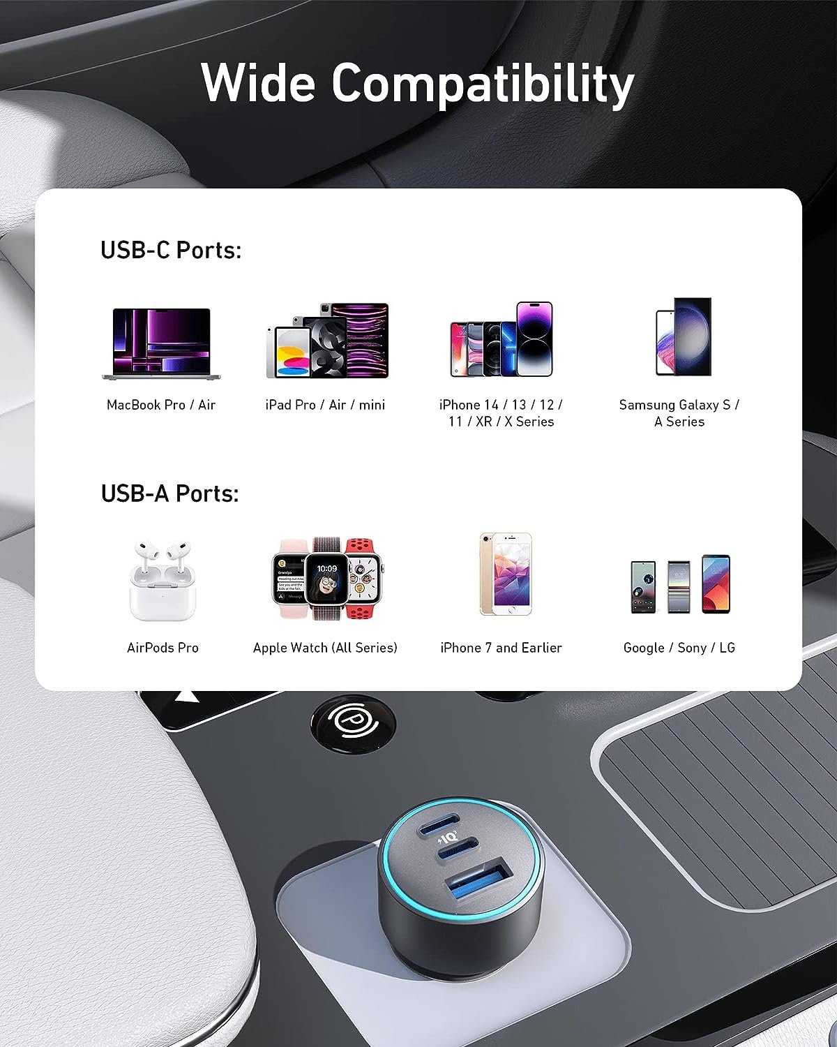 Anker 67W 3 Port USB C Car Charger Fast Charging for iPhone 14 Galaxy S23 MacBook Pro and More 2