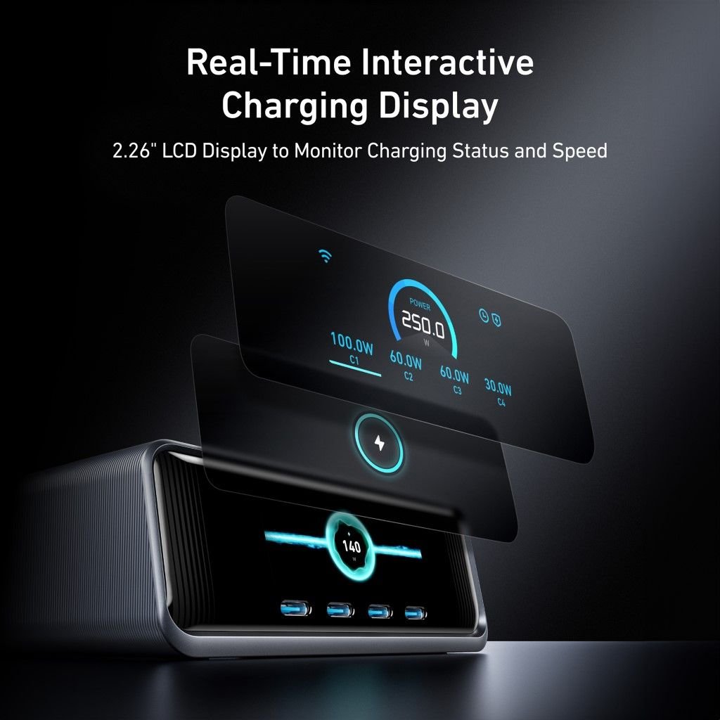 Anker Prime 250W GaN USB C Charging Station Ultra Fast 6 Port with LCD Display Smart Control A2345 2