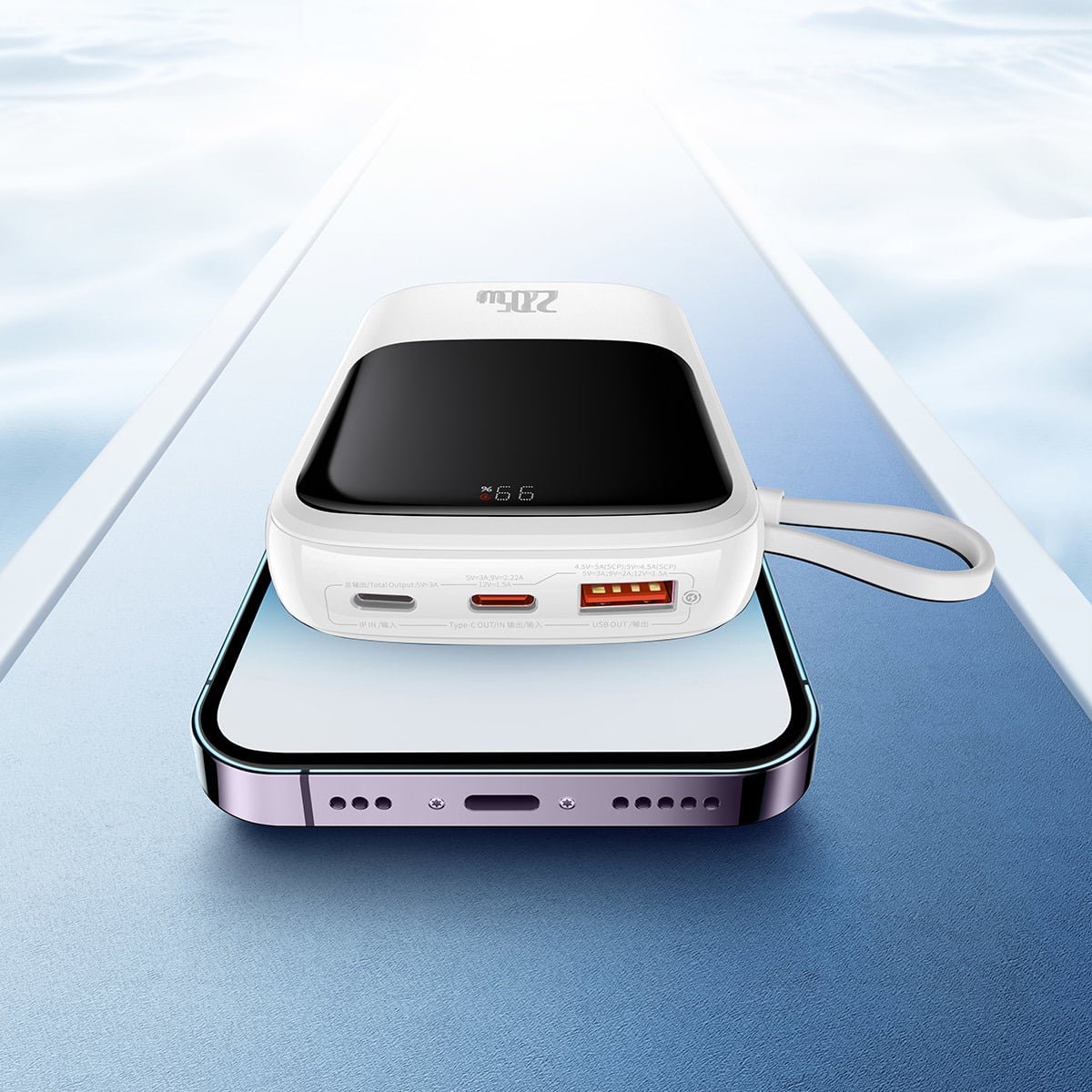 BASEUS Qpow Pro 10000mAh 20W Digital Display Power Bank with Lightning Type C Cable