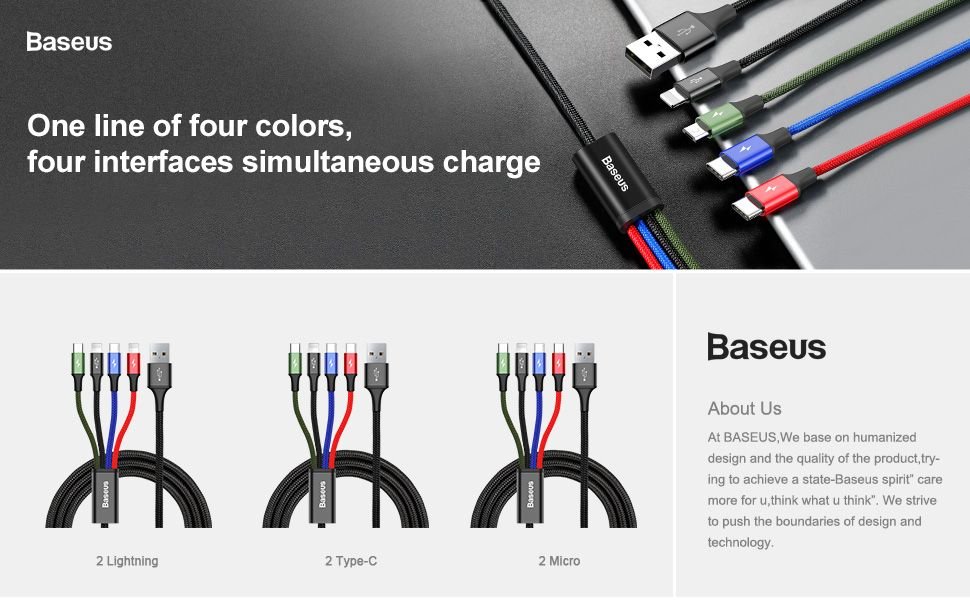 Baseus 4 in 1 Rapid Series Cable 2x Type C Lightning Micro USB 2