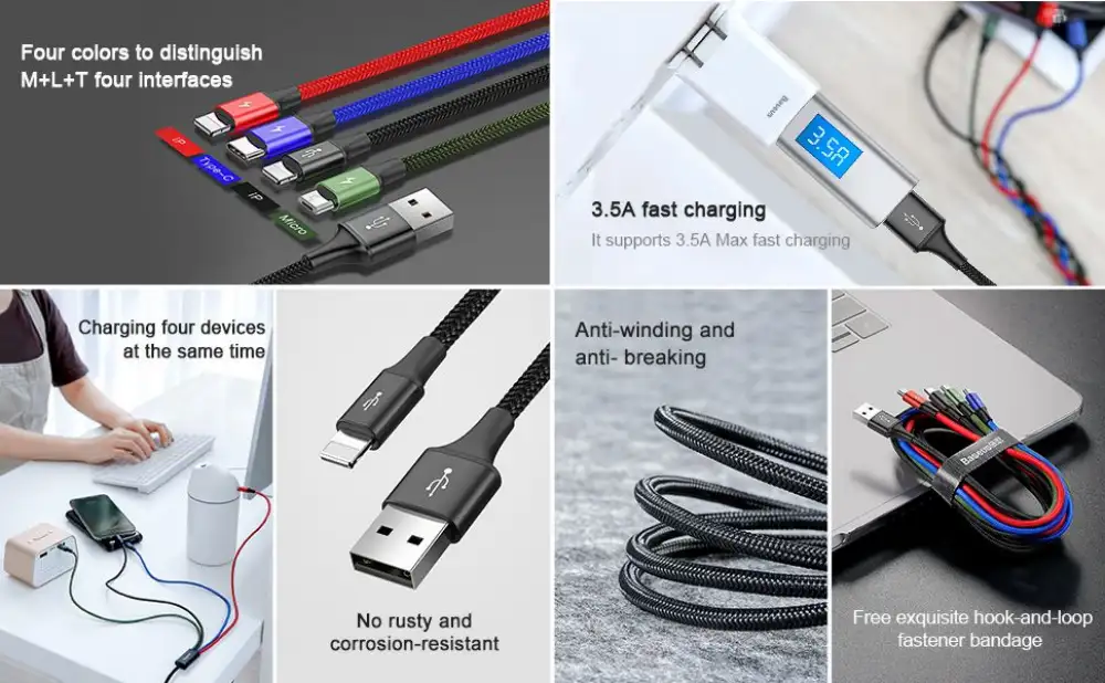 Baseus 4 in 1 Rapid Series Cable 2x Type C Lightning Micro USB 2