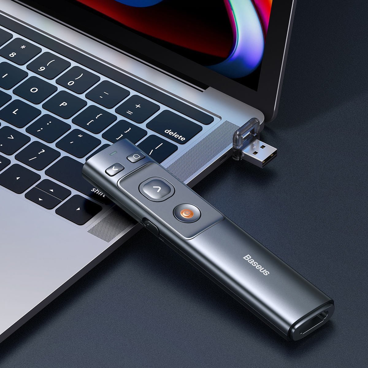 Baseus ACFYB 0G Orange Dot Wireless Presenter Red Laser Grey 2