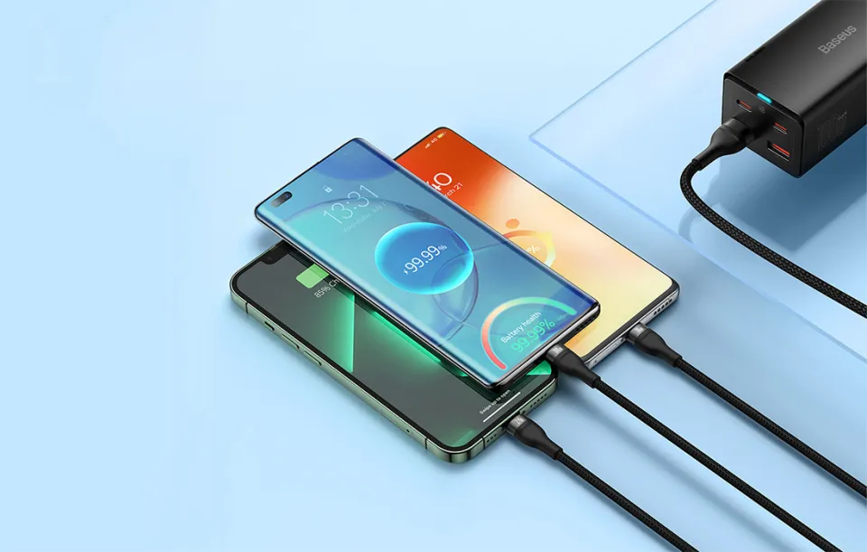 Baseus Cable CASS030001 Flash Series Ⅱ Two for three Fast Charging Data Cable USB to M L C 100W 1.2m Black 1