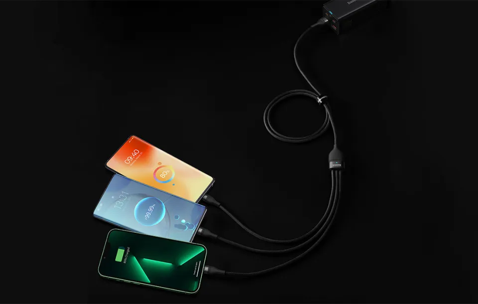 Baseus Cable CASS030001 Flash Series Ⅱ Two for three Fast Charging Data Cable USB to M L C 100W 1.2m Black 2