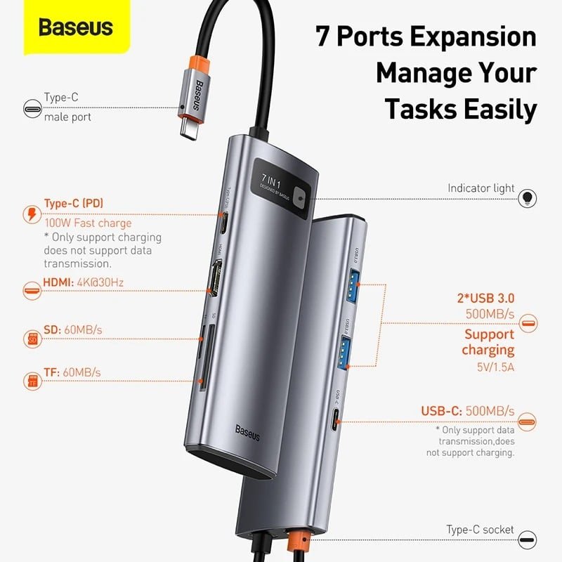 Baseus Metal Gleam Series 7 in 1 Multifunctional Type C Hub Docking Station 1