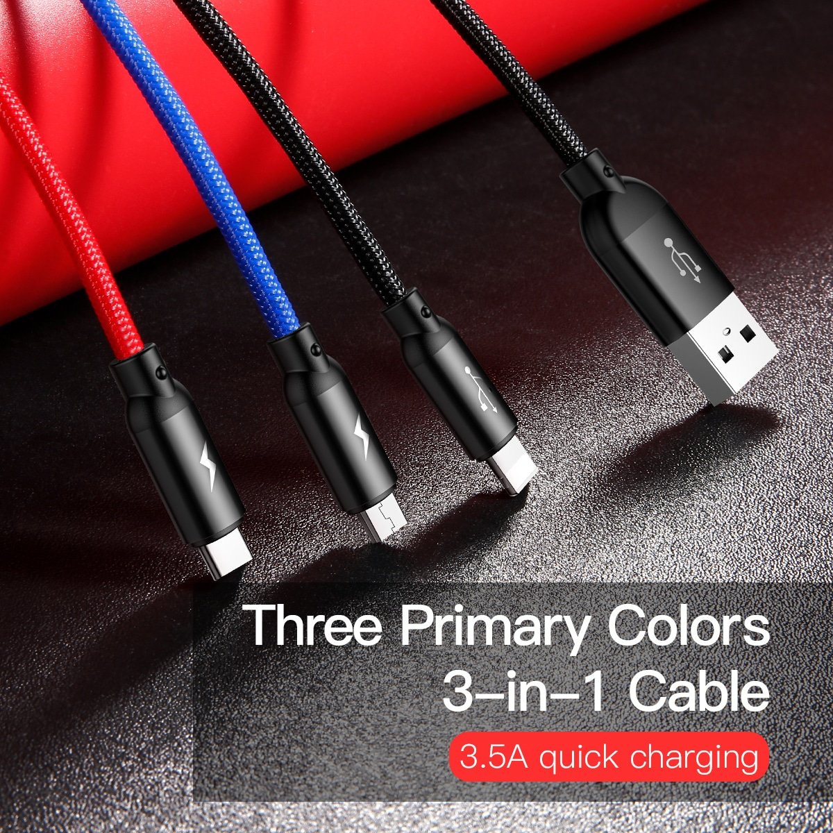 Baseus Primary Colors Three in One Nylon Braided Cable CAMLT BSY01 1