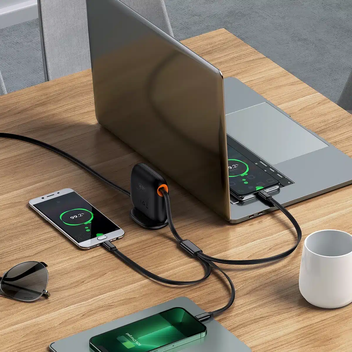 Baseus Traction Series 100W Retractable 3 in 1 Fast Charging Cable Desktop Organizer Type C to MLC 3