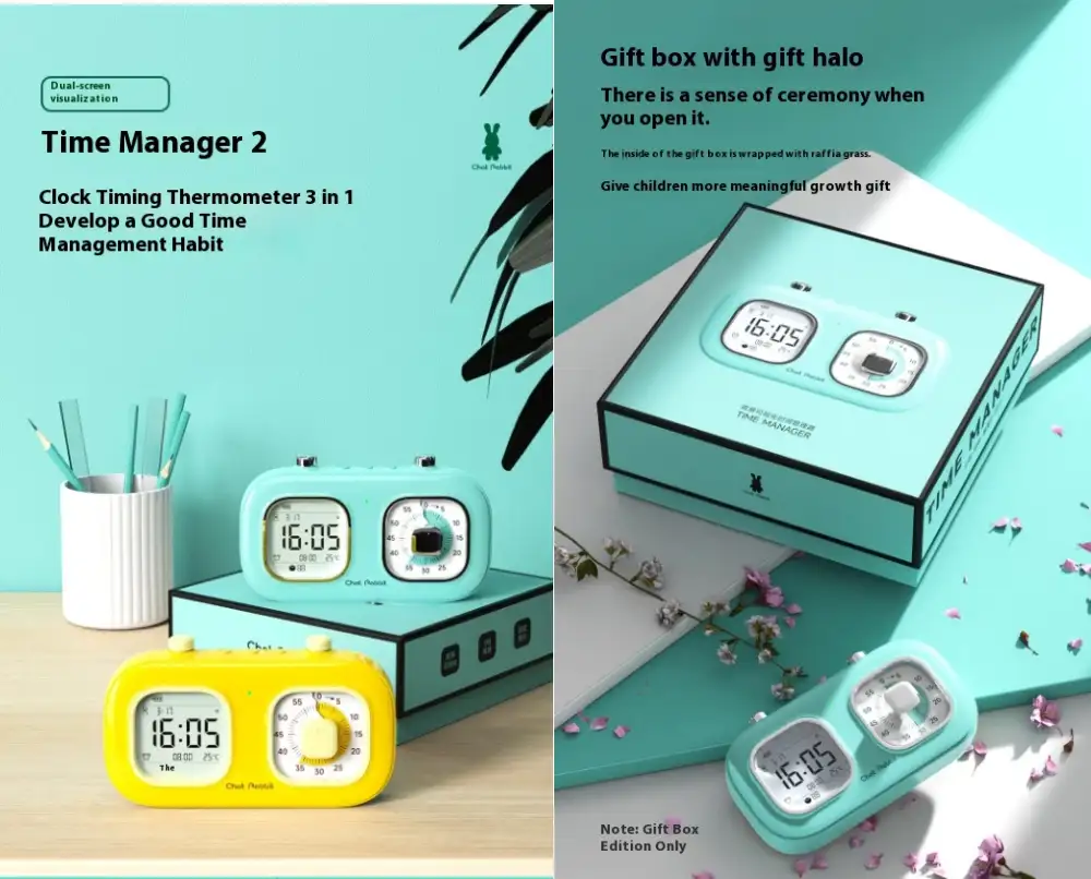 Chat Rabbit Dual Screen Thermometer Time Manager 3