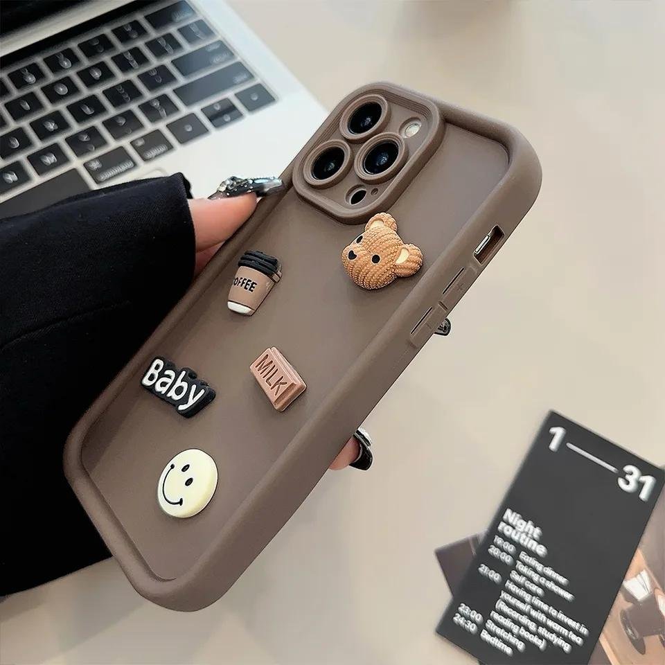 Cute 3D Bear Coffee Cartoon Case For iPhone 1