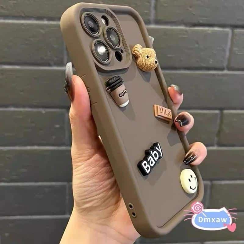 Cute 3D Bear Coffee Cartoon Case For iPhone 3