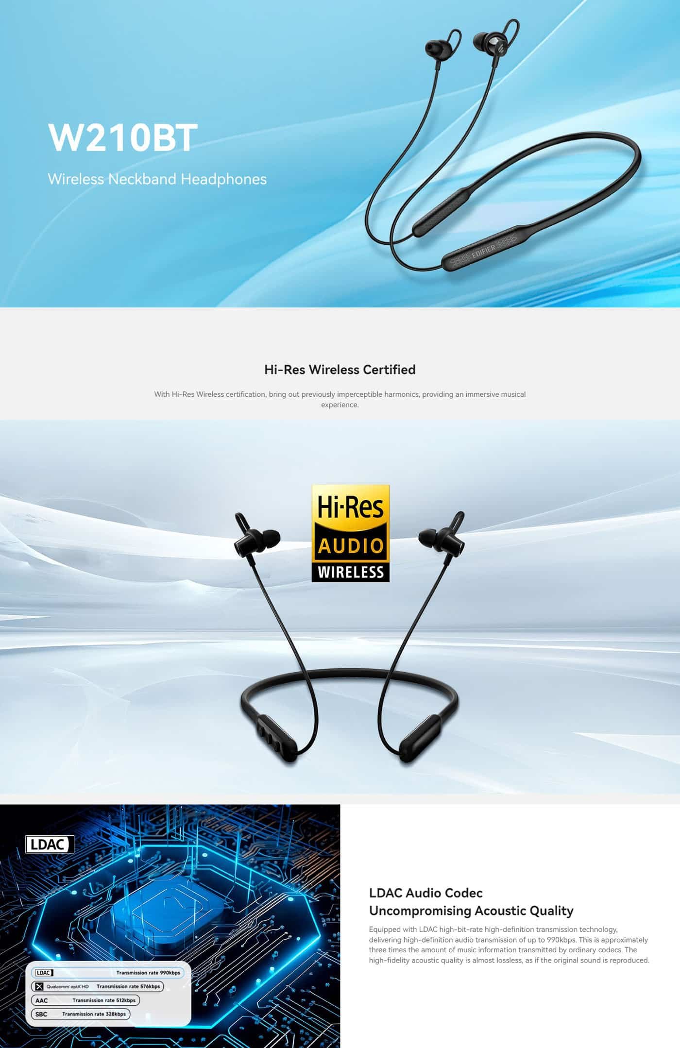 Edifier W210BT Hi Res LDAC Wireless Neckband Headphones 3